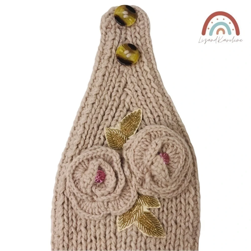 New! C.C Knitted Headband Handmade Crochet Rose Gem Neck Warmer